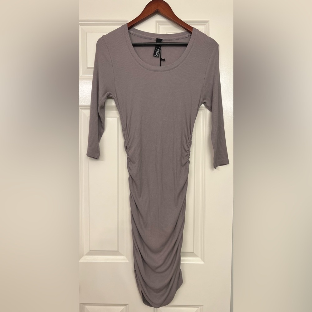 NWT Bobi Los Angeles 3/4 sleeve shirred rib knit dress Size Medium